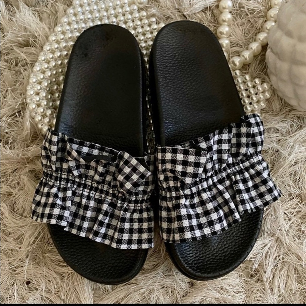 Black and White Checkered Slide Sandals